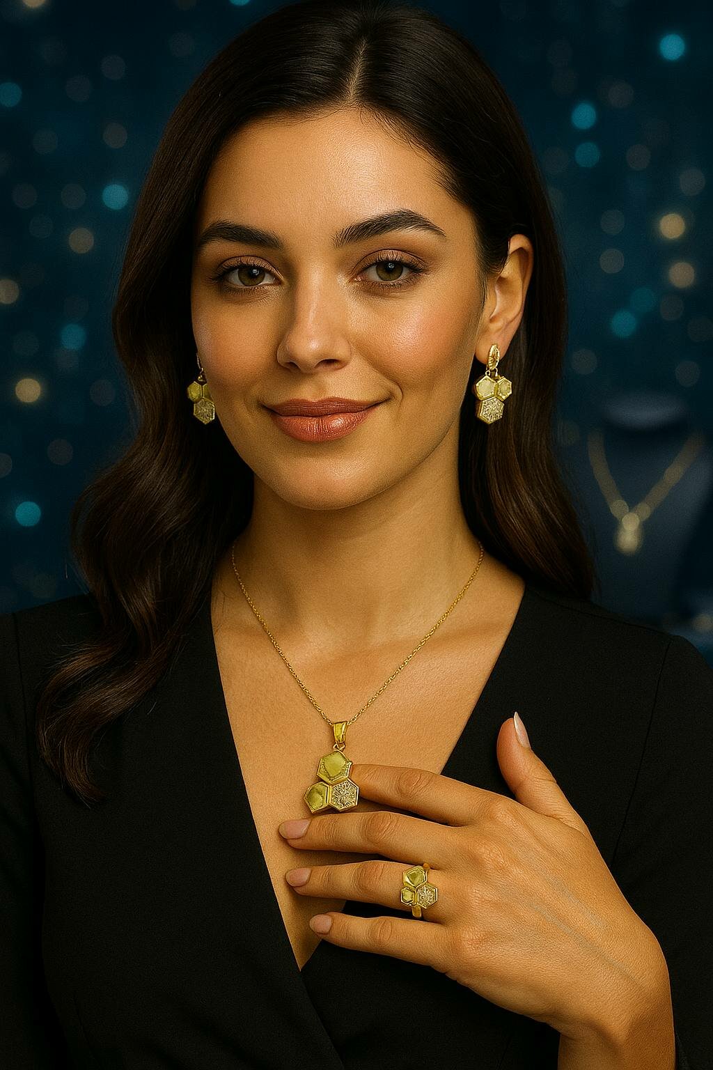 Комплект бижутерии: серьги, кольцо, Swarovski Zirconia