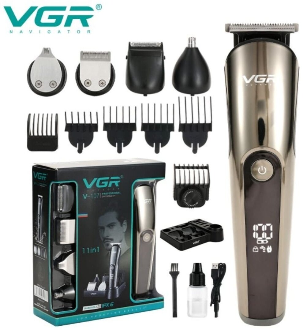 Триммер VGR V-107, для волос и бороды, нержавеющая сталь, быстрая зарядка,