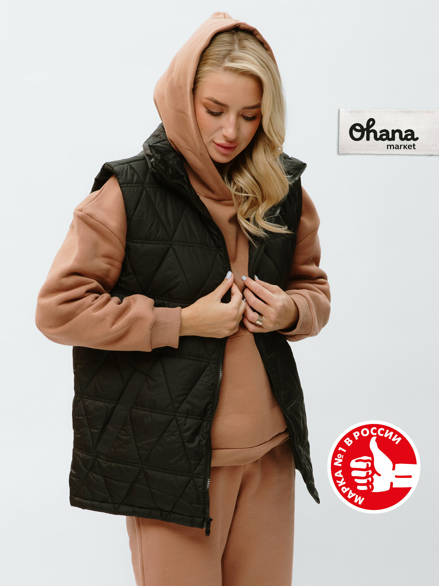 Жилет Ohana market утепленный оверсайз размер 58 черный