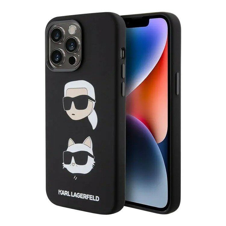 Karl Lagerfeld для iPhone 15 Pro Max чехол Liquid Silicone Karl & Choupette heads Hard Black