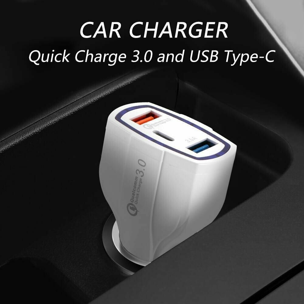 Многофункциональное интеллектуальное автомобильное зарядное устройство C-quick charging Multi-USB Qc3.0 белый портативный тройной порт