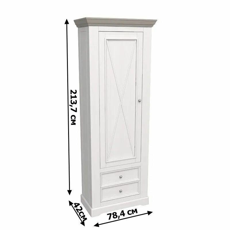 Шкаф для одежды Форест 1 дверь 2 ящика 78,6х42х213,7 см, массив сосны, белый воск/антрацит