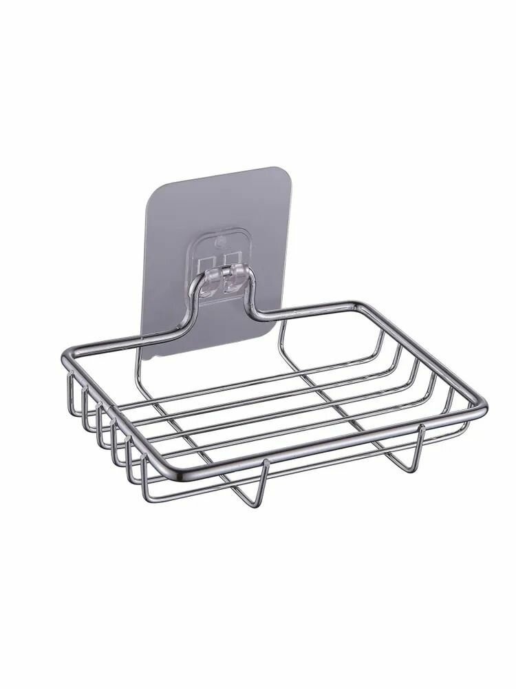 Мыльница настенная в ванную комнату  на липучке Potato  цвет хром