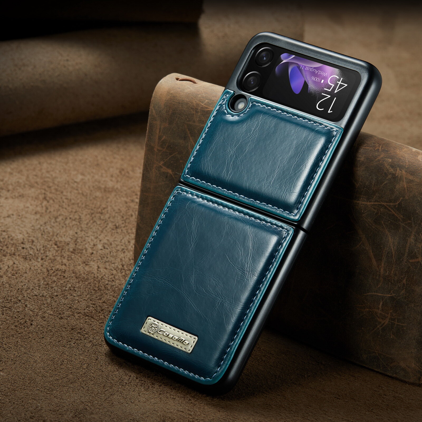 Чехол-накладка MyPads Antico Retrò для Samsung Galaxy Z Flip4 Ретро под старину из качественной натуральной мраморной кожи буйвола синий