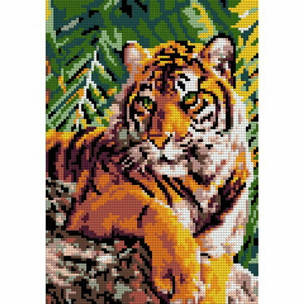 Алмазная мозаика, 21 x 30 см, полное заполнение "Тигр на камне"