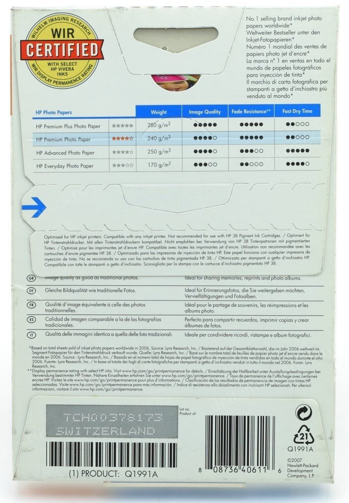 Бумага HP A6 Q1991A Premium Photo Paper (глянцевая, 20л, 10x15см, 240 г/м2)