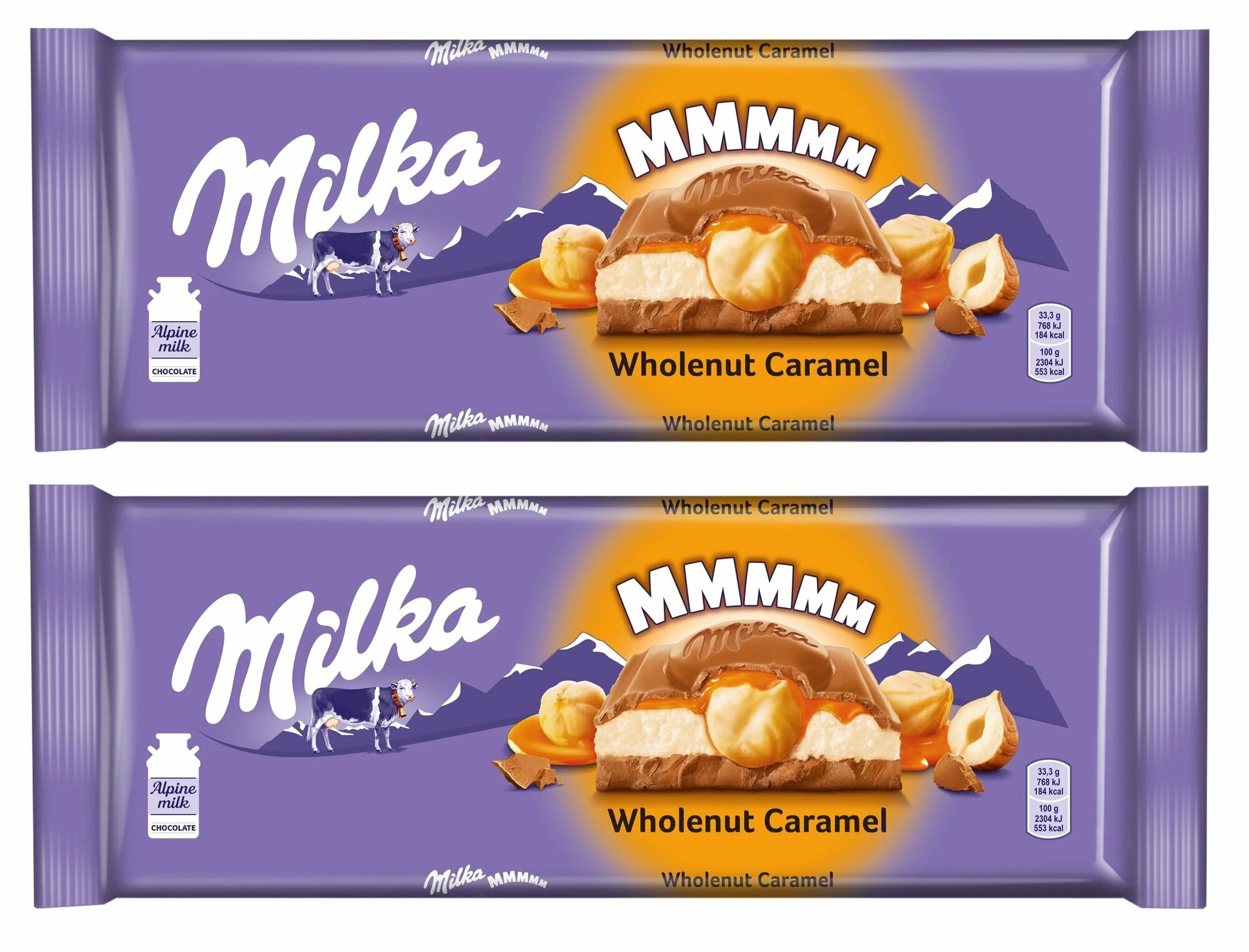 Шоколад молочный MILKA Wholenut Caramel с карамелью и обжаренным цельным фундуком, 300г 2 шт