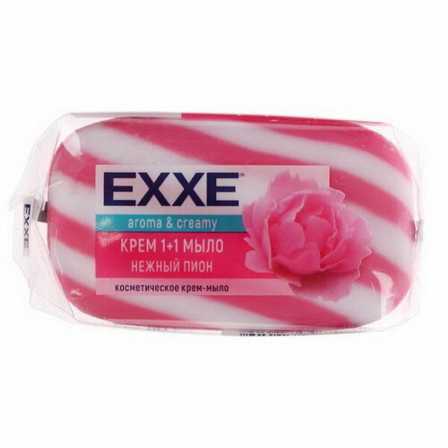 Крем+мыло 1+1 Нежный пион розовое полосатое, 80 г туалетное крем мыло exxe 1 1 нежный пион 1 шт x 80 г
