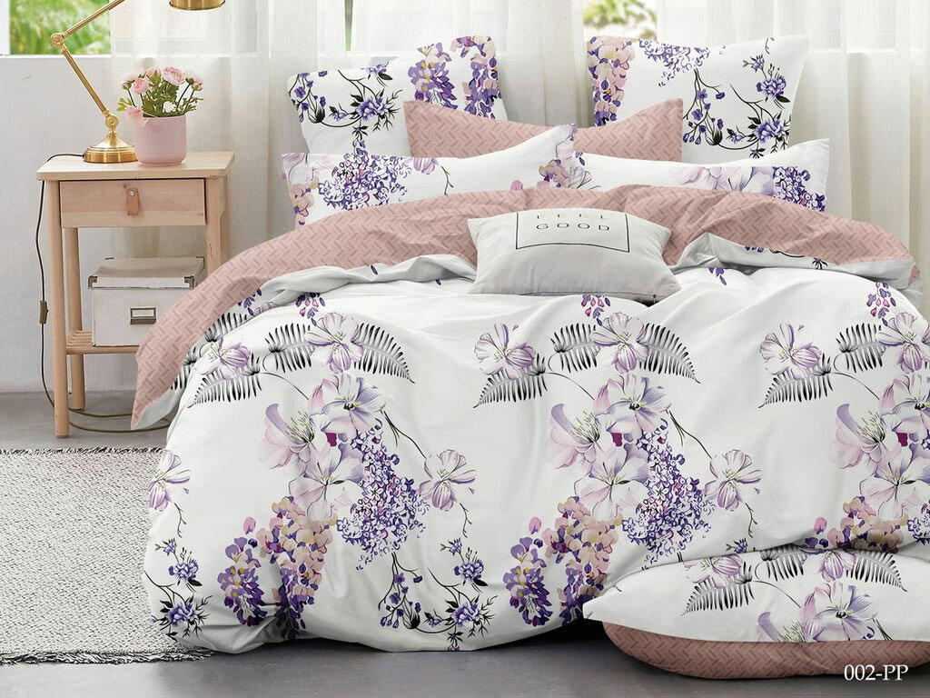 фото Постельное белье из мако-поплина 002-PP Cleo (белый-пудра), Евро (наволочки 50х70 и 70х70)