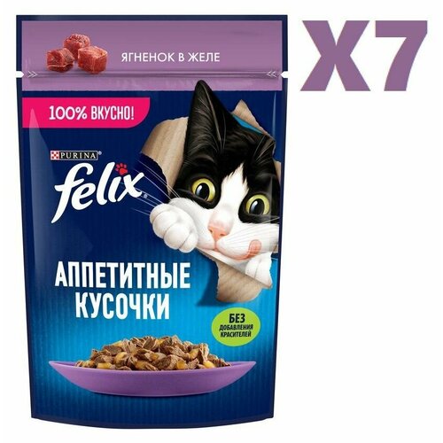 Влажный корм Felix Аппетитные кусочки с ягненком в желе 75г 7 шт