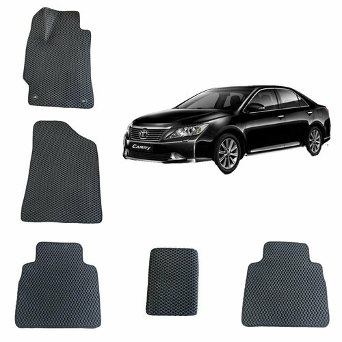 3-D Автомобильные EVA / ЕВА / ЭВА коврики в салон для Toyota Camry 50 / Тойота Камри 50 (Черный ромб / Черный кант)