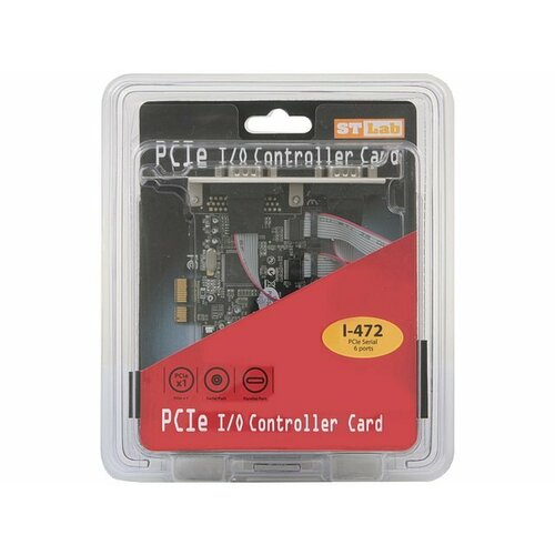 Контроллер STLab Контроллер COM (2 внешн. 9pin + 4 внутр. 9pin) STLab I-472 (PCI-E x1) (ret) контроллер pci e wch382 1xlpt 2xcom ret