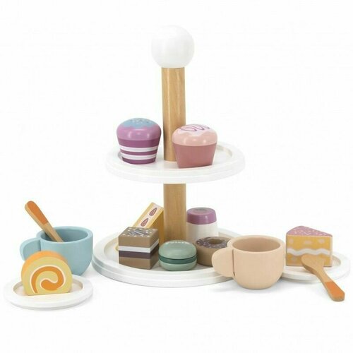 Развивающие игрушки из дерева Viga Toys Polar B Этажерка с пирожными и чашками для чая (16 предметов)