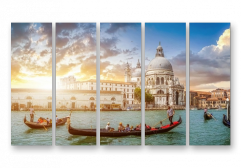 Модульная картина на холсте | Diva Kartina | Город. Венеция Движение в гондолах | 150X90 см