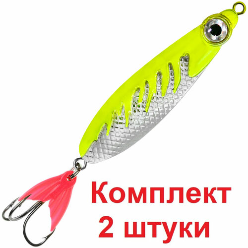 фото Блесна для рыбалки aqua нерка fire 28,0g цвет 04 (серебро, желтый металлик), 2 штуки в комплекте