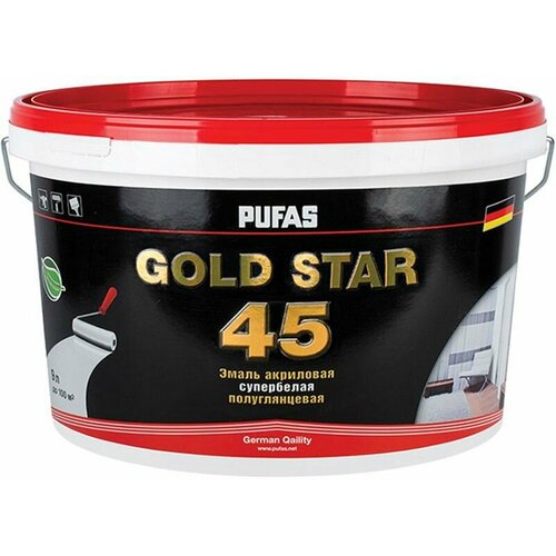 Пуфас Голд Стар 45 краска латексная моющаяся (9л) / PUFAS Gold Star 45 краска латексная моющаяся полуглянцевая (9л)