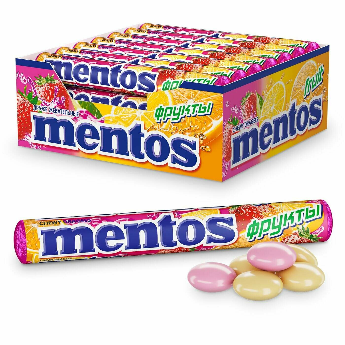 Жевательные драже Mentos Фрукты, 24 шт по 37.5г