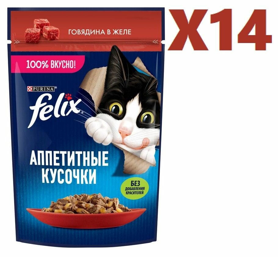 Влажный корм Felix Sensations с говядиной в соусе с томатами 75г 14 шт - фотография № 1