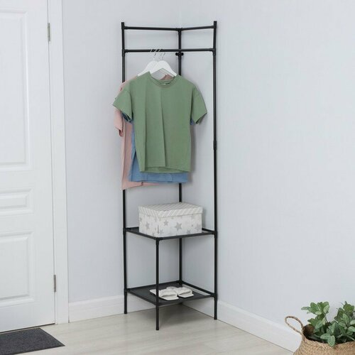 Стойка для одежды угловая с полками 2 яруса 45х60х180 см цвет чёрный 1267₽