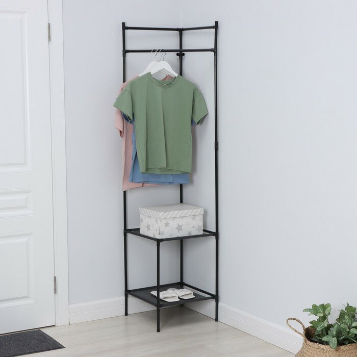 фото LaDо́m Вешалка напольная для одежды угловая LaDо́m, с полками, 2 яруса, 45×60×180 см, цвет чёрный