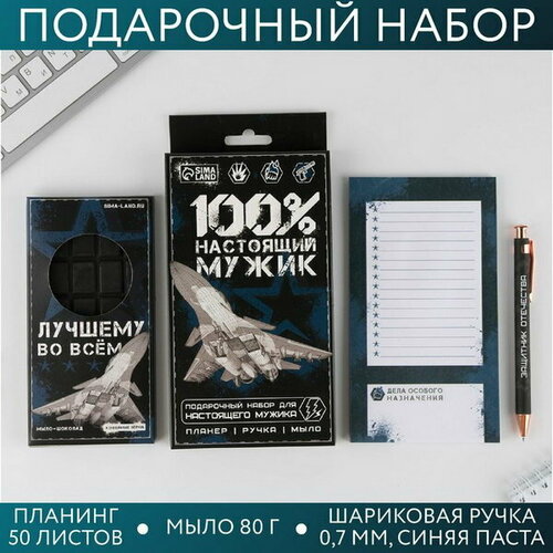 Подарочный набор планинг мини, ручка и мыло-шоколад 100% мужик