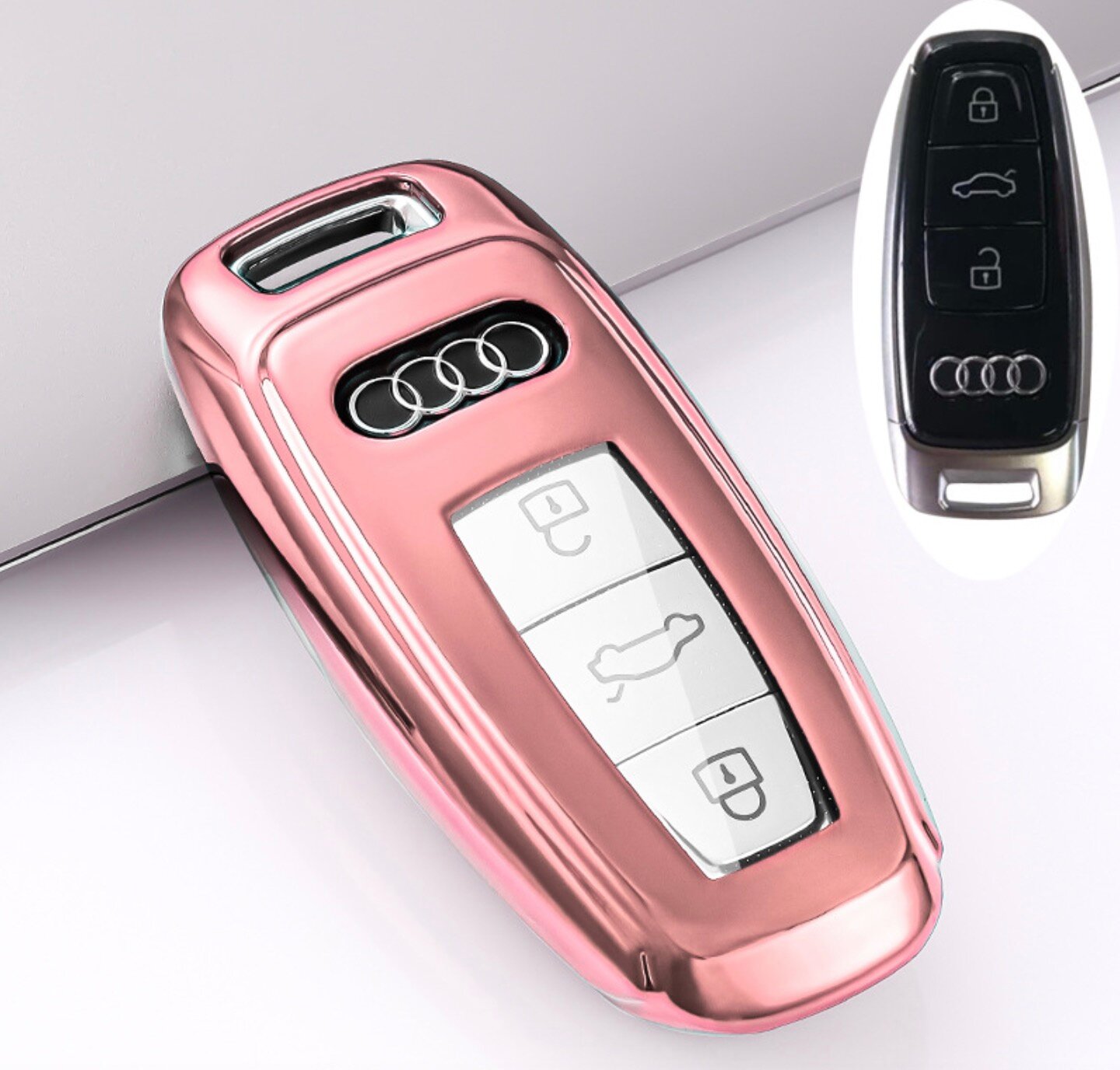 Защитный чехол MyPads M-237436 нежно-розовый цвет с вырезом под логотип для автомобильного смарт ключа Audi Ауди А3 А4 А5 А6 А7 А8 Q3 Q5 Q7 Q8 L 20.