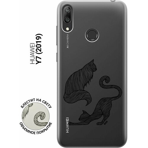 Ультратонкий силиконовый чехол-накладка Transparent для Huawei Y7 (2019) с 3D принтом Lazy Cats чехол накладка transparent 3d для huawei y7 2019 с принтом no