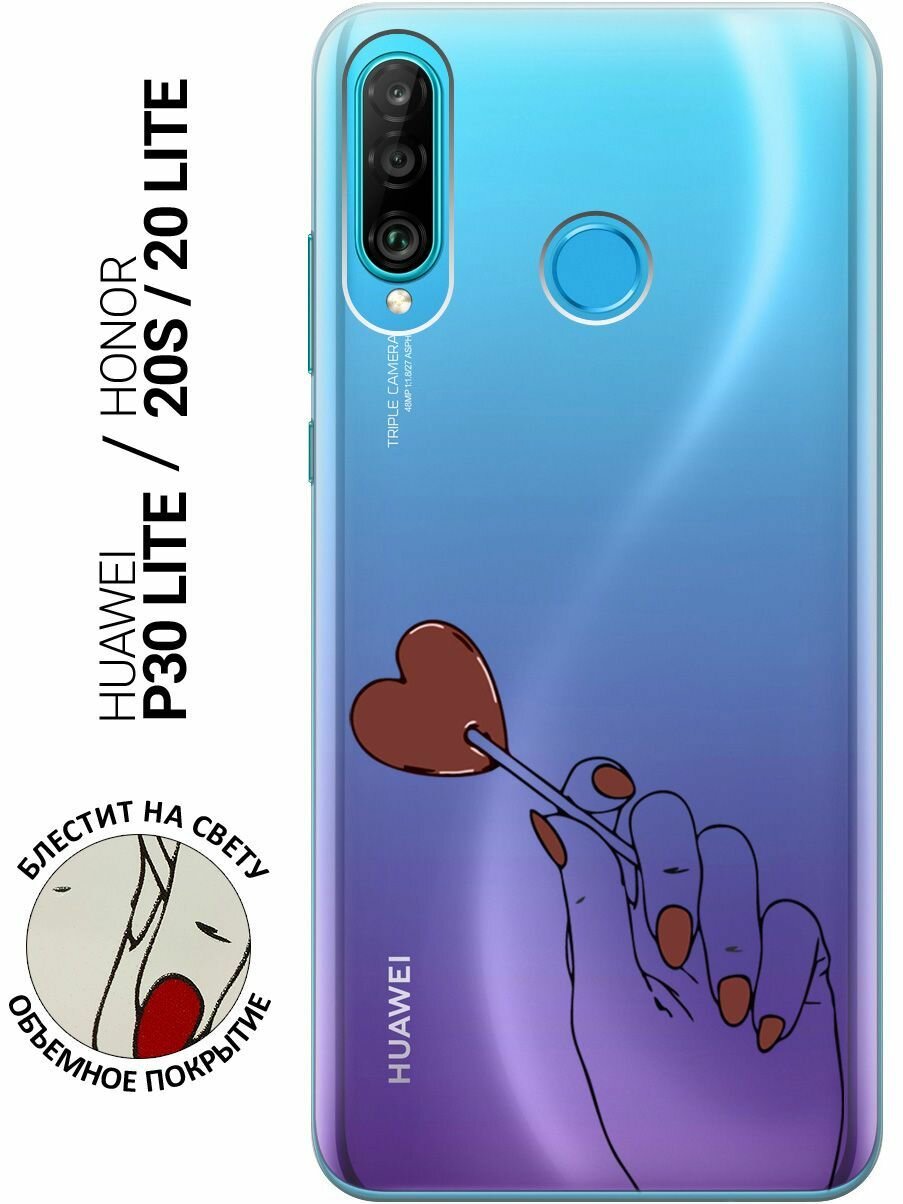 Силиконовый чехол на Honor 20 Lite / 20s / Huawei P30 Lite / Хуавей П30 Лайт / Хонор 20 Лайт / 20s с 3D принтом "Heartbreaker" прозрачный