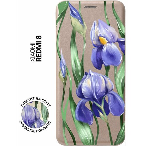 Чехол-книжка на Xiaomi Redmi 8, Сяоми Редми 8 с 3D принтом Amazing Irises золотистый чехол книжка на xiaomi redmi 8 сяоми редми 8 с 3d принтом amazing roses золотистый