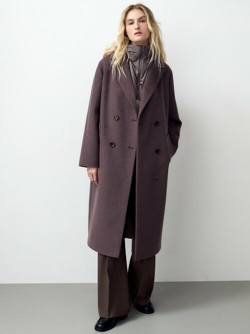 Пальто-кокон  Pompa демисезонное, демисезон/зима, шерсть, средней длины, размер 46/170, бордовый
