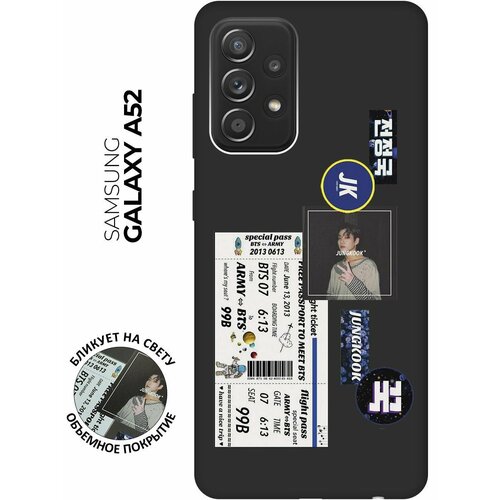 матовый чехол bts stickers для samsung galaxy a52 самсунг а52 с 3d эффектом черный Матовый чехол BTS Stickers для Samsung Galaxy A52 / Самсунг А52 с 3D эффектом черный