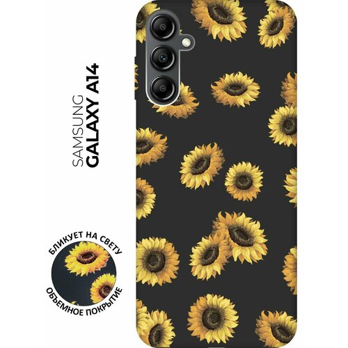 Матовый чехол Sunflowers для Samsung Galaxy A14 / Самсунг А14 с 3D эффектом черный матовый чехол beatles stickers для samsung galaxy a14 самсунг а14 с 3d эффектом черный