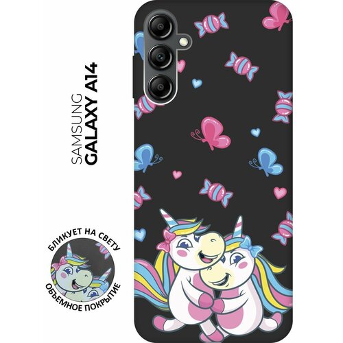 Матовый чехол Unicorns and Candies для Samsung Galaxy A14 / Самсунг А14 с 3D эффектом черный матовый чехол unicorns and candies для samsung galaxy a24 самсунг а24 с 3d эффектом черный