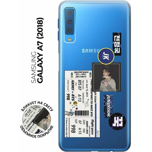 Силиконовый чехол с принтом BTS Stickers для Samsung Galaxy A7 (2018) / Самсунг А7 2018 матовый soft touch силиконовый чехол на samsung galaxy a7 2018 самсунг а7 2018 с 3d принтом beatles stickers черный