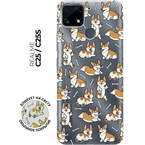 Силиконовый чехол с принтом Corgi Pattern для Realme C25 / C25S / Рилми С25 / С25с силиконовый чехол с принтом avo gymnastic для realme c25 c25s рилми с25 с25с