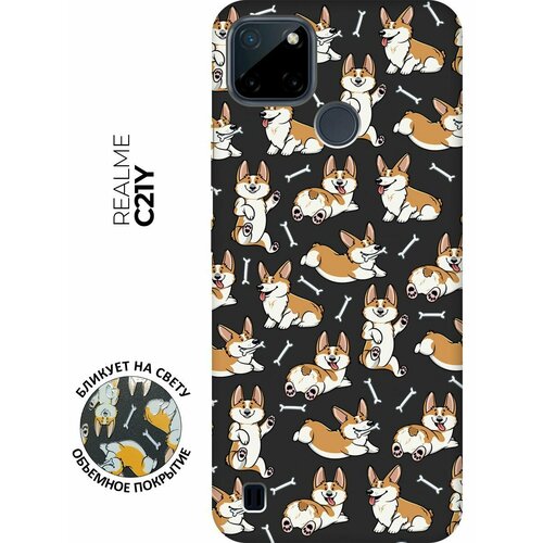 Матовый чехол Corgi Pattern для Realme C21Y / Рилми С21у с 3D эффектом черный матовый чехол hockey для realme c21y рилми с21у с 3d эффектом черный