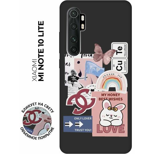 Матовый чехол Cute Stickers для Xiaomi Mi Note 10 Lite / Сяоми Ми Ноут 10 Лайт с 3D эффектом черный матовый soft touch силиконовый чехол на xiaomi mi note 10 lite сяоми ми ноут 10 лайт с 3d принтом gucci stickers черный