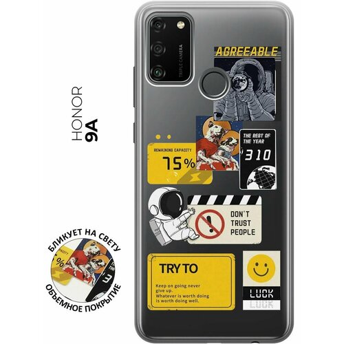 Силиконовый чехол с принтом Space Stickers для Honor 9A / Хонор 9А матовый чехол space stickers для honor 9a хонор 9а с 3d эффектом черный