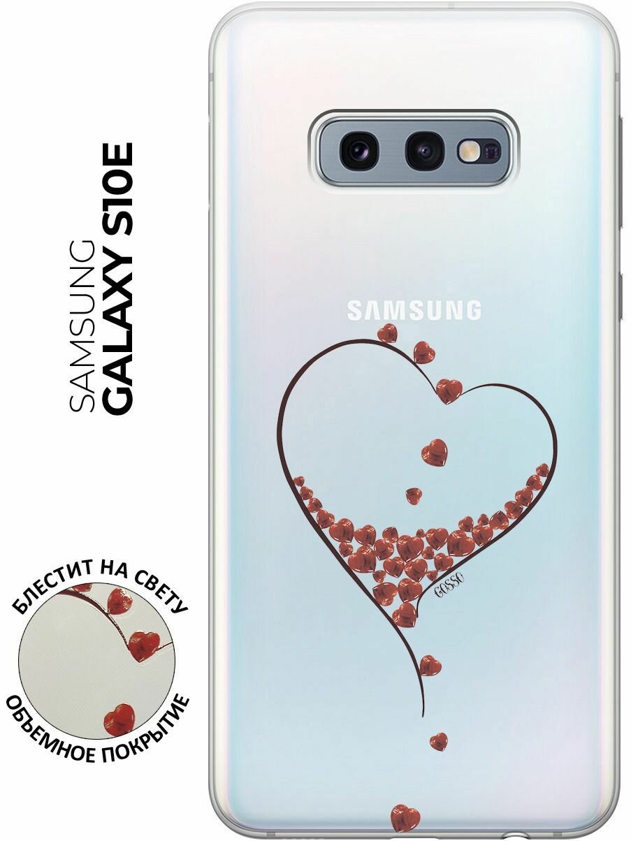 Ультратонкий силиконовый чехол-накладка Transparent для Samsung Galaxy S10e с 3D принтом "Little hearts"