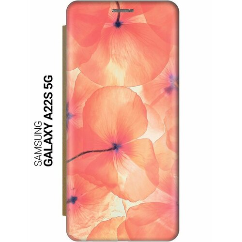 Чехол-книжка на Samsung Galaxy A22s 5G, Самсунг А22с c принтом Солнечные цветы золотистый
