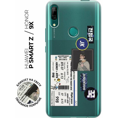 Силиконовый чехол с принтом BTS Stickers для Honor 9X / 9X Premium / Huawei P Smart Z / Y9 Prime (2019) / Хуавей У9 Прайм (2019) / Хонор 9Х защитный чехол на honor 9x 9x premium huawei p smart z y9 prime 2019 хуавей п смарт зет у9 прайм 2019 хонор 9х 9х премиум прозрачный