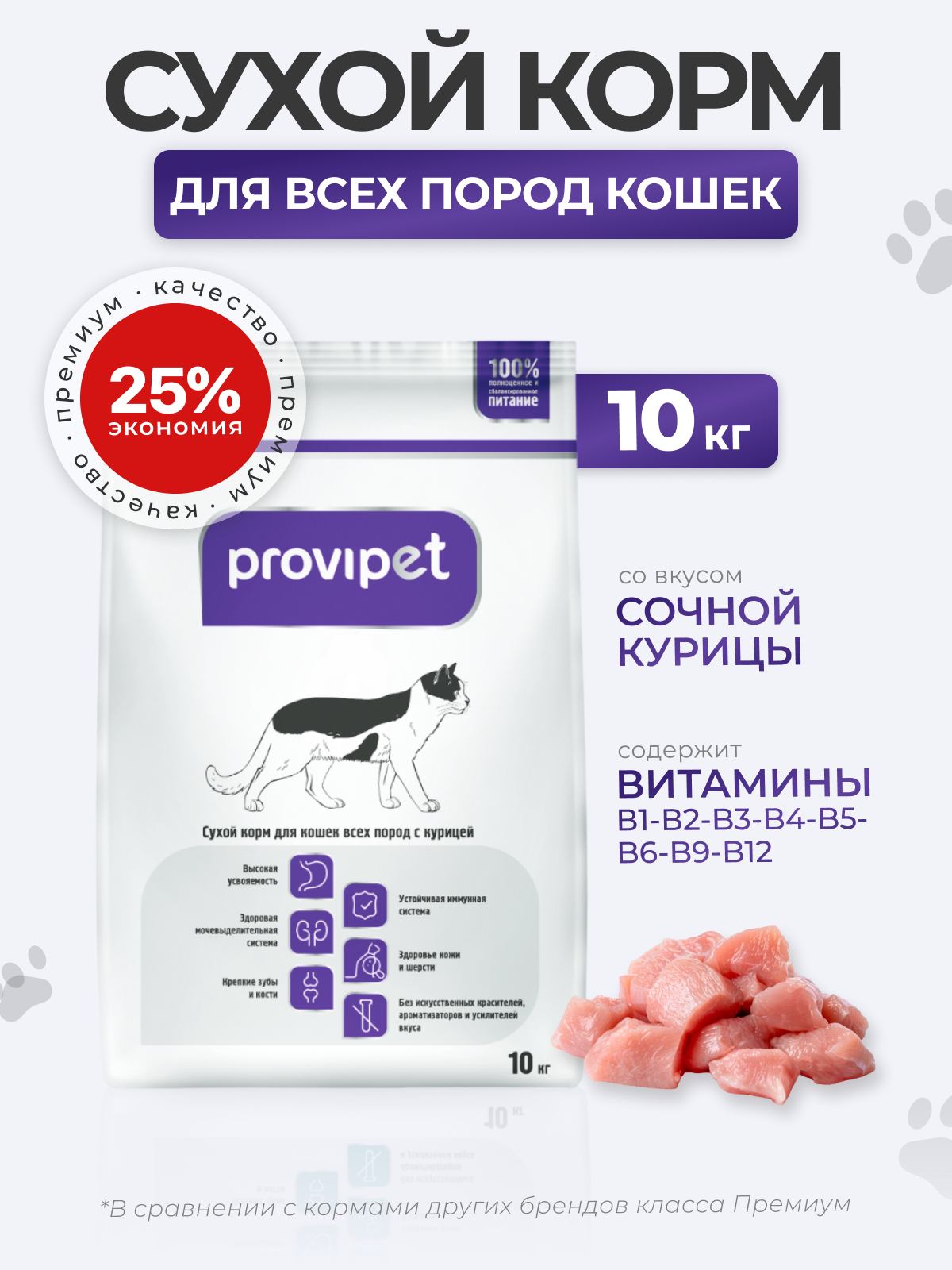 Сухой корм для кошек Provipet с курицей 10 кг