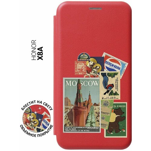 Чехол-книжка на Honor X8a, Хонор Х8А с 3D принтом Soviet Stickers красный чехол книжка на honor x7 хонор х7 с 3d принтом soviet stickers красный