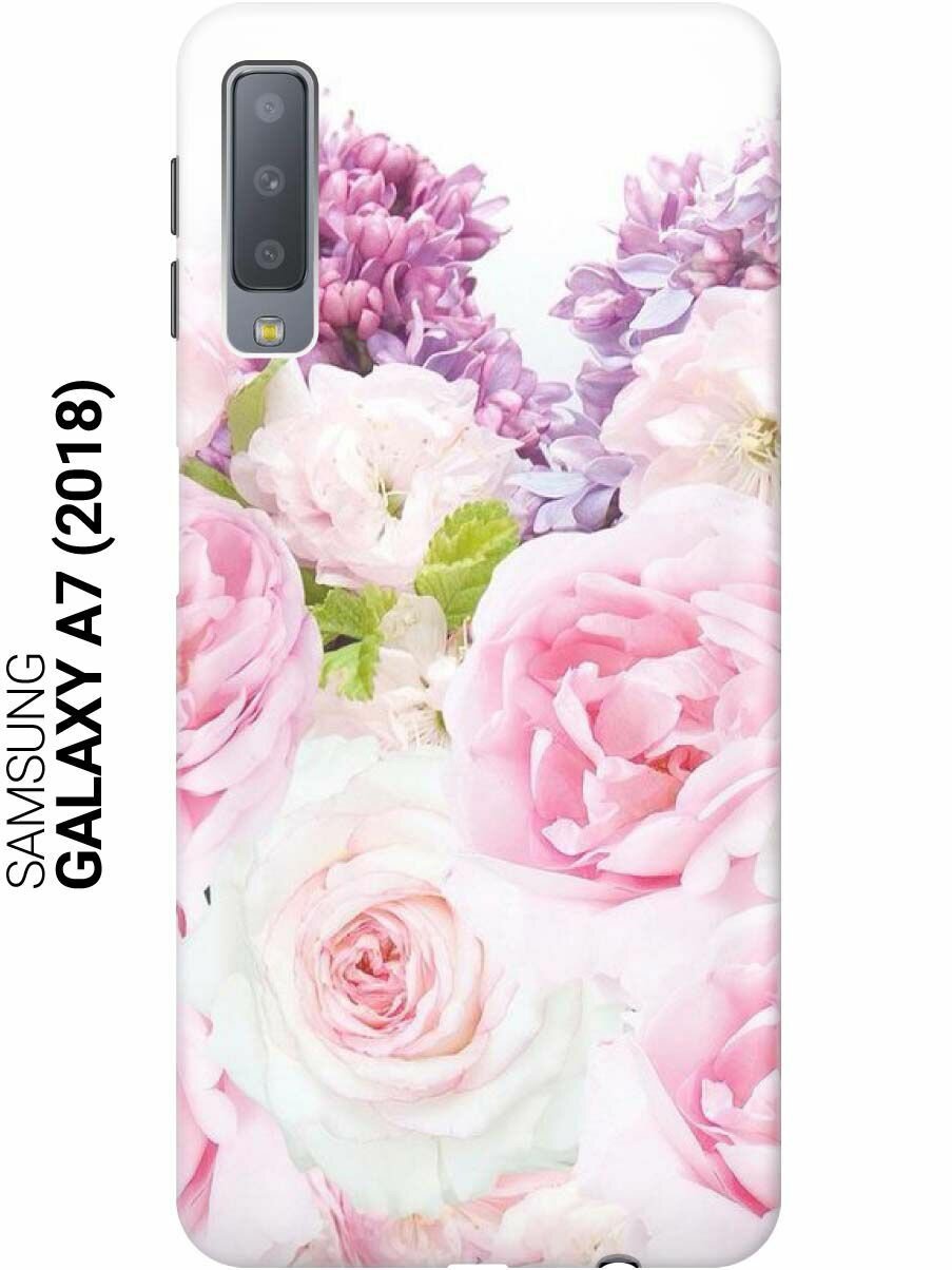 GOSSO Ультратонкий силиконовый чехол-накладка для Samsung Galaxy A7 (2018) с принтом "Розовый букет"