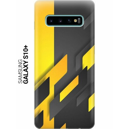 ультратонкий силиконовый чехол накладка для samsung galaxy a6 plus 2018 с принтом черно желтая абстракция Ультратонкий силиконовый чехол-накладка для Samsung Galaxy S10+ с принтом Черно-желтая абстракция