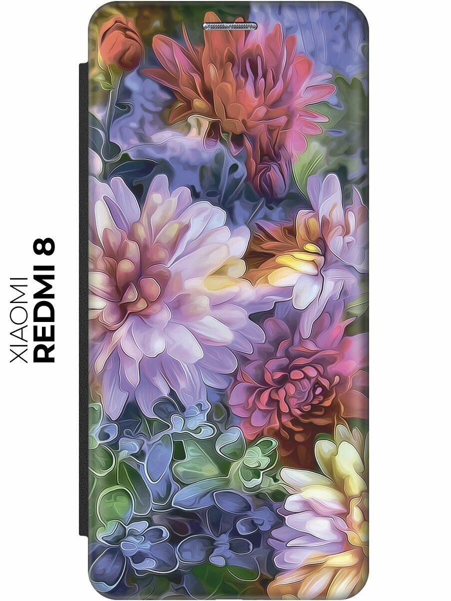 Чехол-книжка Цветные хризантемы на Xiaomi Redmi 8 / Сяоми Редми 8 черный