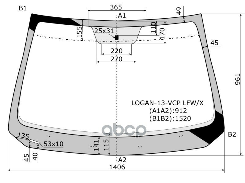 Стекло Лобовое Renault Logan 14- / Sandero 14- / Dacia Logan 12-19 / Sandero 12-19 / Sandero Stepway XYG арт. LOGAN-13-VCP LFW/X