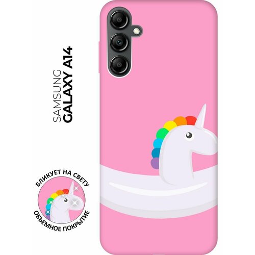 Матовый чехол Unicorn Swim Ring для Samsung Galaxy A14 / Самсунг А14 с 3D эффектом розовый матовый чехол unicorn для samsung galaxy a14 самсунг а14 с 3d эффектом розовый