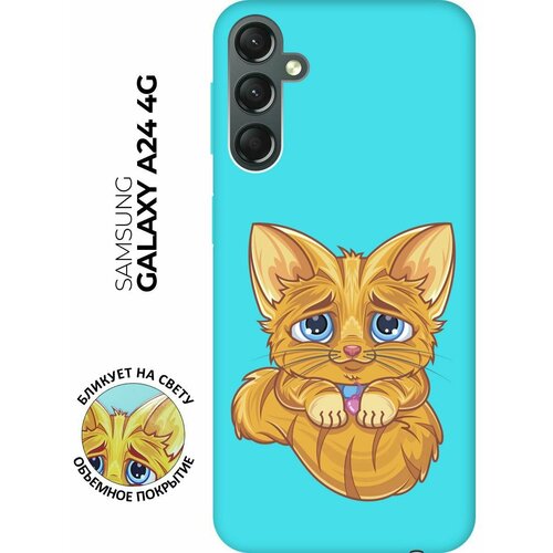 Матовый чехол Sad Cat для Samsung Galaxy A24 / Самсунг А24 с 3D эффектом мятный матовый чехол lady unicorn для samsung galaxy a24 самсунг а24 с 3d эффектом мятный