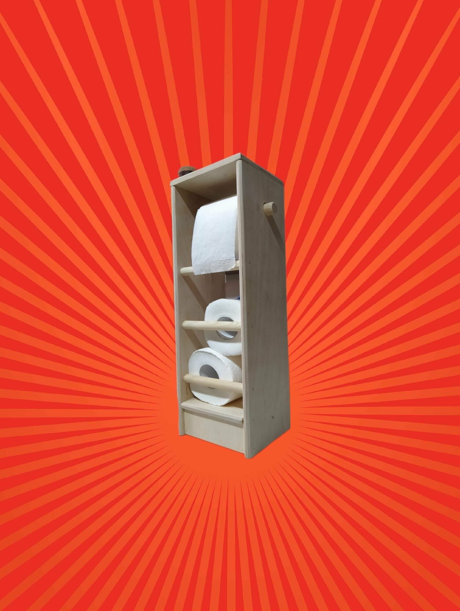 фото Держатель для туалетной бумаги напольный деревянный, полочка для туалета